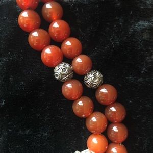 Red agate with designer silver beads Opa beads necklace